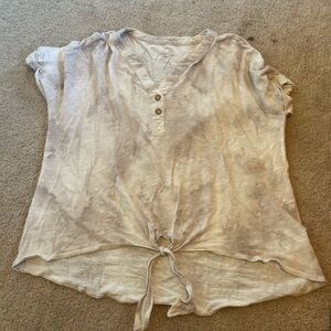 Casual Beige Tie-Front Women's Top